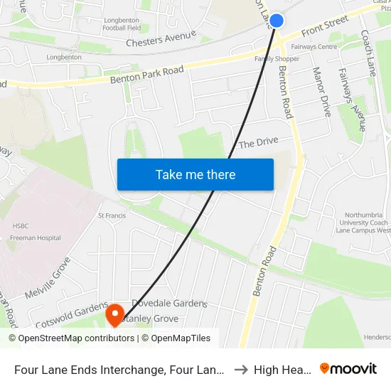 Interchange, Four Lane Ends to High Heaton map
