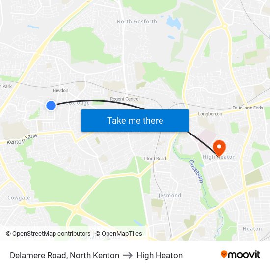 Delamere Road, North Kenton to High Heaton map