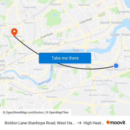 Boldon Lane-Stanhope Road, West Harton to High Heaton map