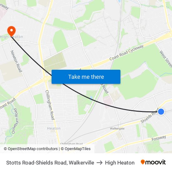 Stotts Road-Shields Road, Walkerville to High Heaton map