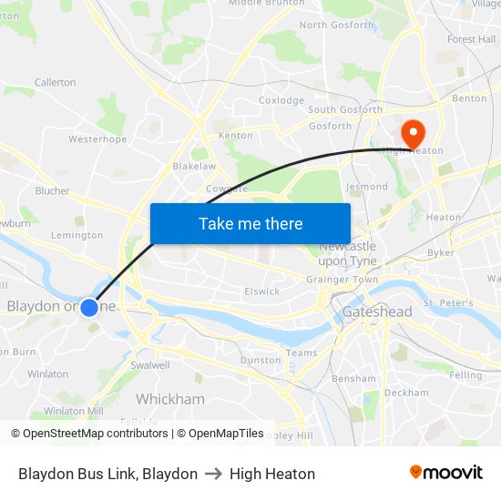 Blaydon Bus Link, Blaydon to High Heaton map