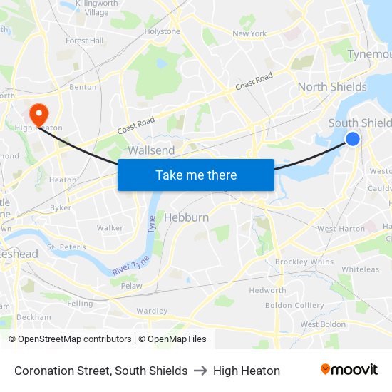 Coronation Street, South Shields to High Heaton map