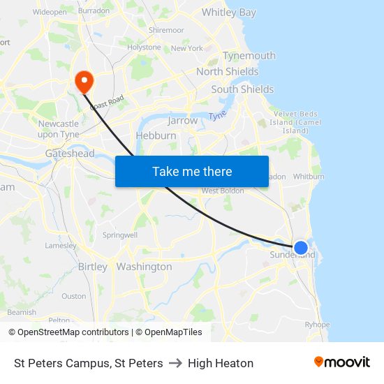 St Peters Campus, St Peters to High Heaton map