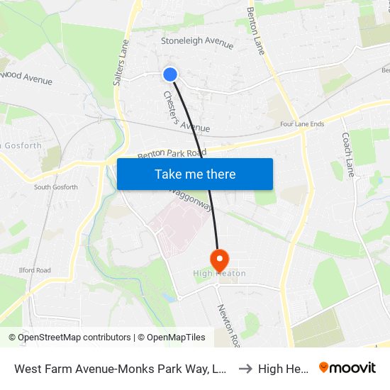 West Farm Avenue-Monks Park Way, Longbenton to High Heaton map