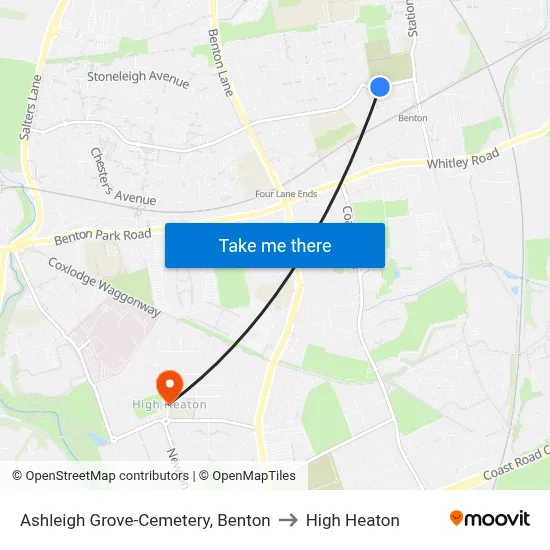 Ashleigh Grove-Cemetery, Benton to High Heaton map