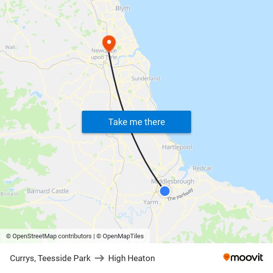 Currys, Teesside Park to High Heaton map