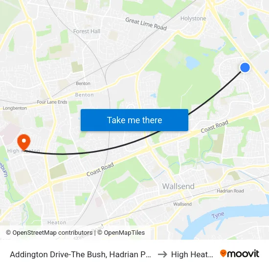 Addington Drive-The Bush, Hadrian Park to High Heaton map