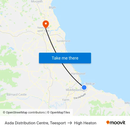 Asda Distribution Centre, Teesport to High Heaton map