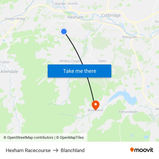 Hexham Racecourse to Blanchland map