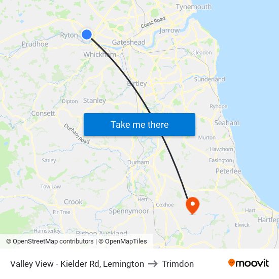 Valley View - Kielder Rd, Lemington to Trimdon map