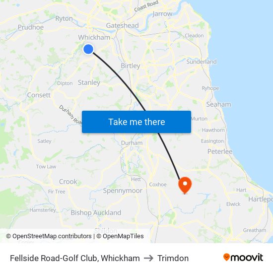 Fellside Road-Golf Club, Whickham to Trimdon map