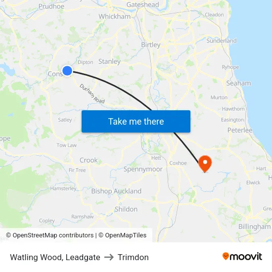 Watling Wood, Leadgate to Trimdon map