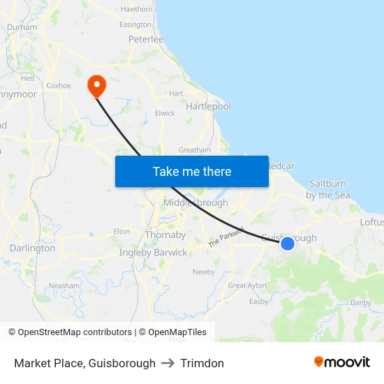 Market Place, Guisborough to Trimdon map