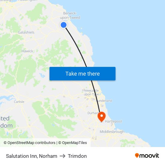 Salutation Inn, Norham to Trimdon map