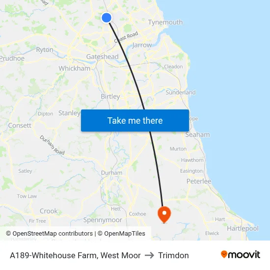 A189-Whitehouse Farm, West Moor to Trimdon map