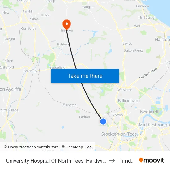 University Hospital Of North Tees, Hardwick to Trimdon map