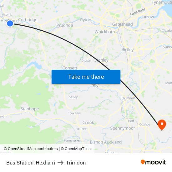 Bus Station, Hexham to Trimdon map