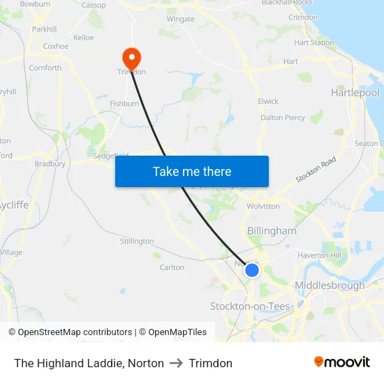 The Highland Laddie, Norton to Trimdon map