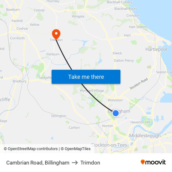 Cambrian Road, Billingham to Trimdon map