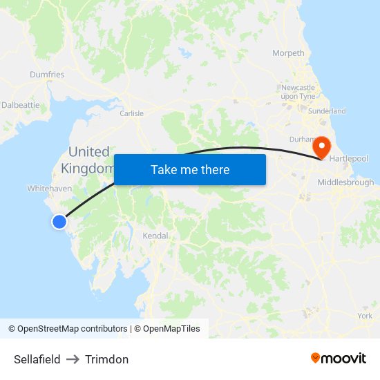 Sellafield to Trimdon map