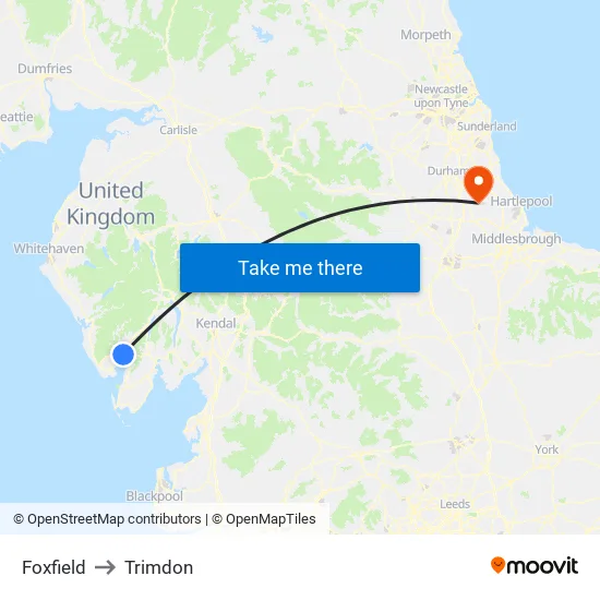 Foxfield to Trimdon map