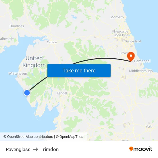 Ravenglass to Trimdon map