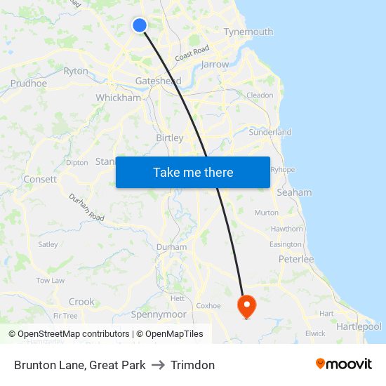 Brunton Lane, Great Park to Trimdon map