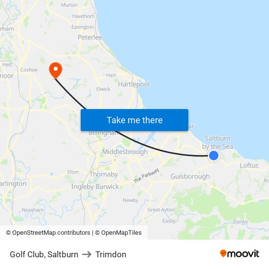 Golf Club, Saltburn to Trimdon map