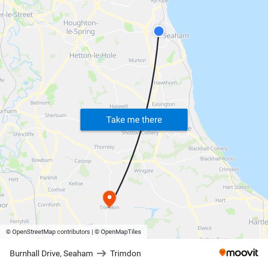 Burnhall Drive, Seaham to Trimdon map