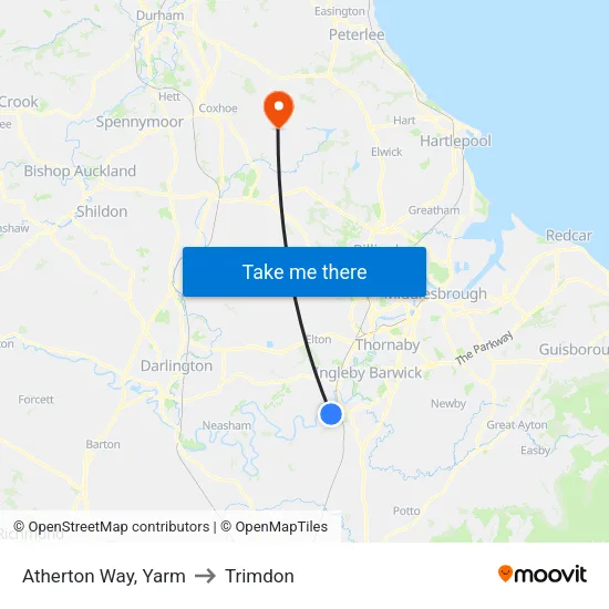 Atherton Way, Yarm to Trimdon map