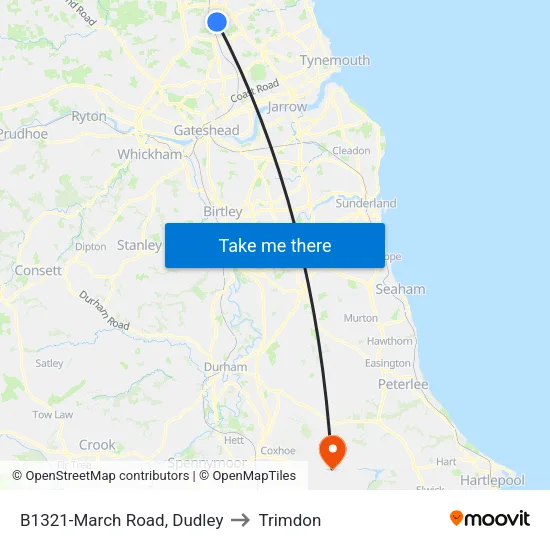 B1321-March Road, Dudley to Trimdon map