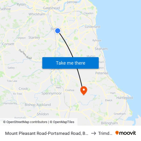 Mount Pleasant Road-Portsmead Road, Birtley to Trimdon map