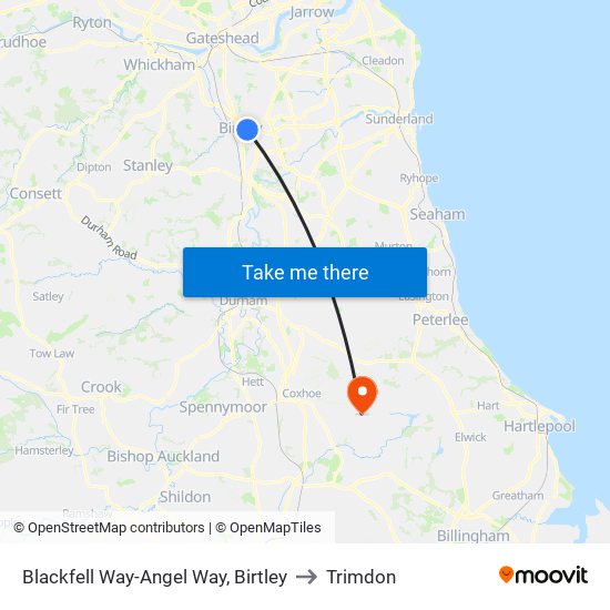 Blackfell Way-Angel Way, Birtley to Trimdon map