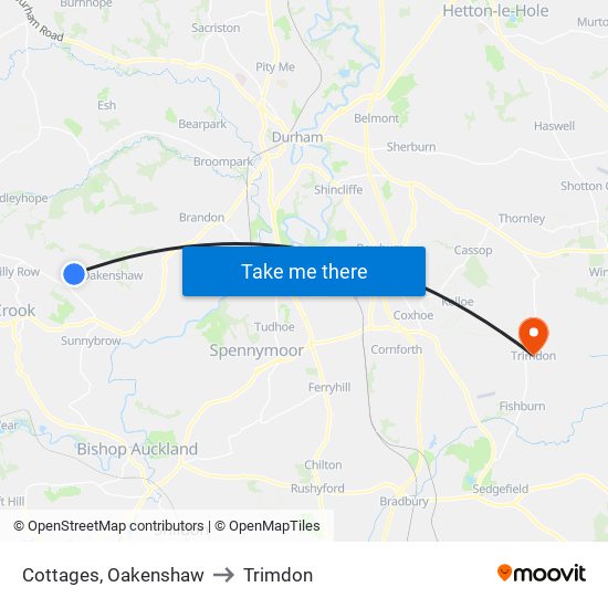 Cottages, Oakenshaw to Trimdon map