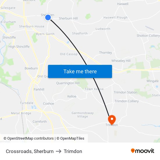 Crossroads, Sherburn to Trimdon map