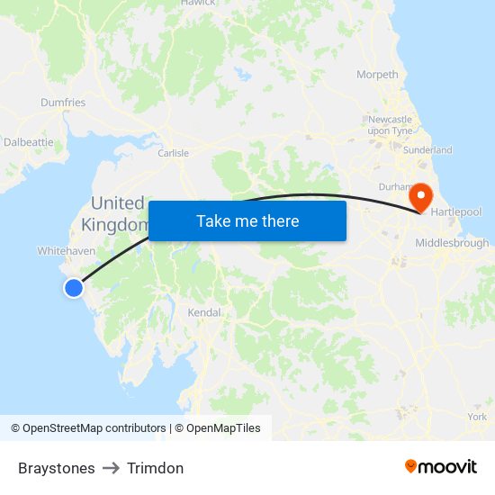 Braystones to Trimdon map