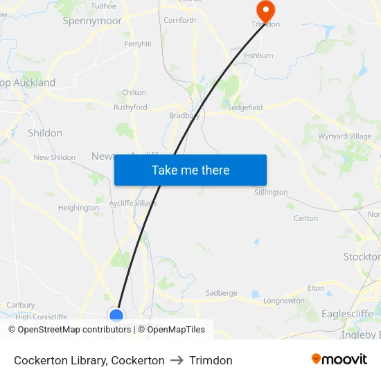 Cockerton Library, Cockerton to Trimdon map