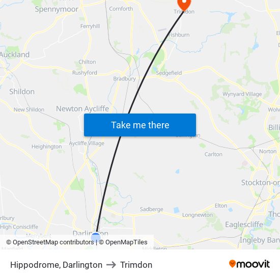 Hippodrome, Darlington to Trimdon map