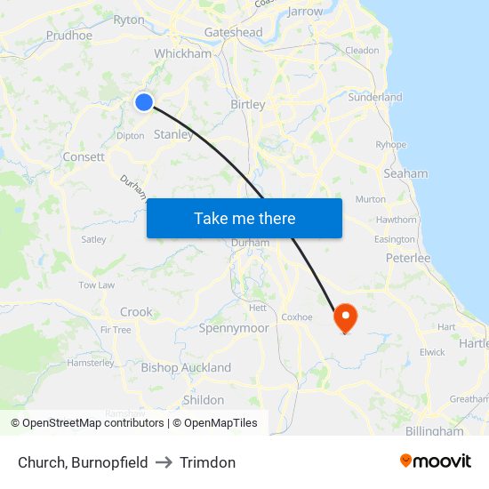Church, Burnopfield to Trimdon map