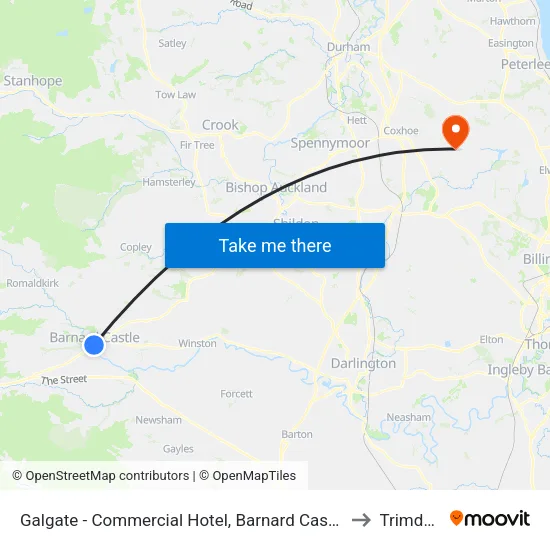 Galgate - Commercial Hotel, Barnard Castle to Trimdon map