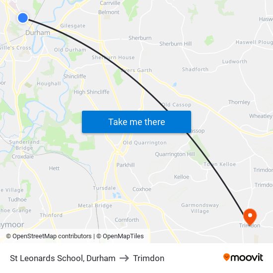 St Leonards School, Durham to Trimdon map