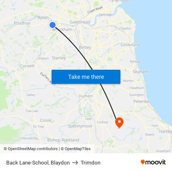 Back Lane-School, Blaydon to Trimdon map