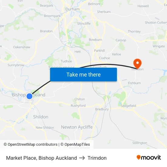 Market Place, Bishop Auckland to Trimdon map