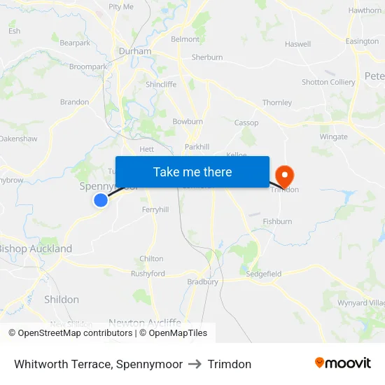 Whitworth Terrace, Spennymoor to Trimdon map