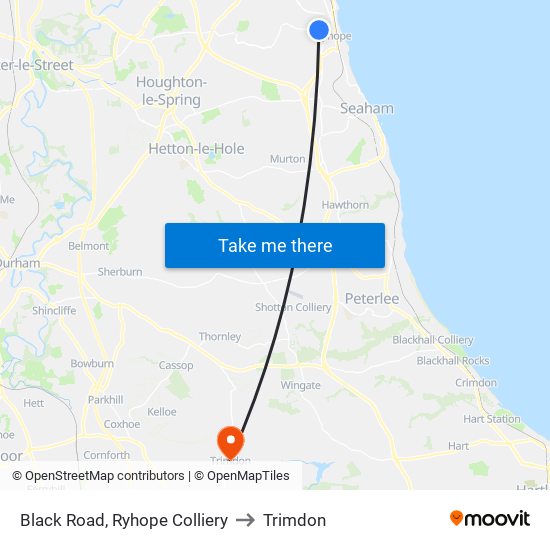 Black Road, Ryhope Colliery to Trimdon map