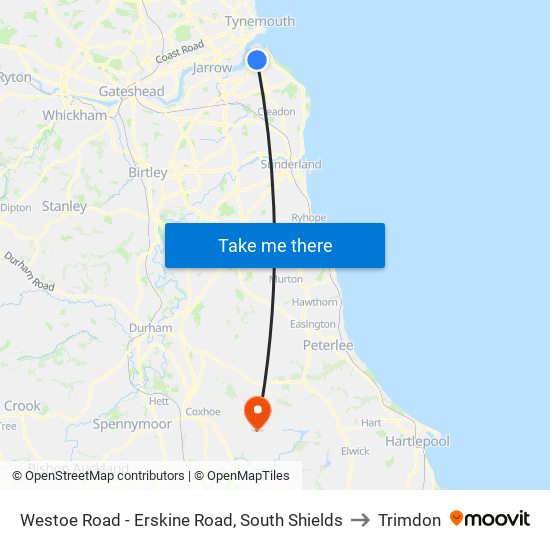 Westoe Road - Erskine Road, South Shields to Trimdon map