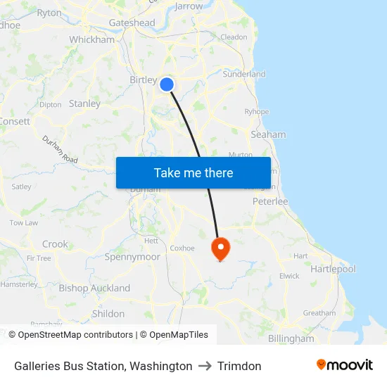 Galleries Bus Station, Washington to Trimdon map