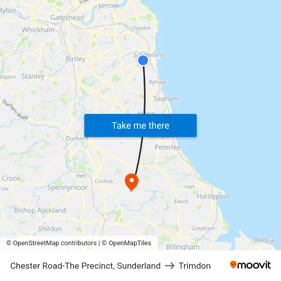 Chester Road-The Precinct, Sunderland to Trimdon map