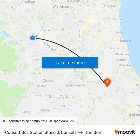 Consett Bus Station Stand J, Consett to Trimdon map