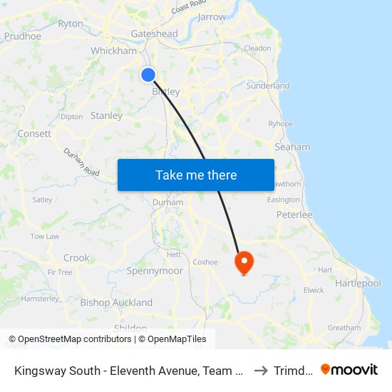 Kingsway South - Eleventh Avenue, Team Valley to Trimdon map